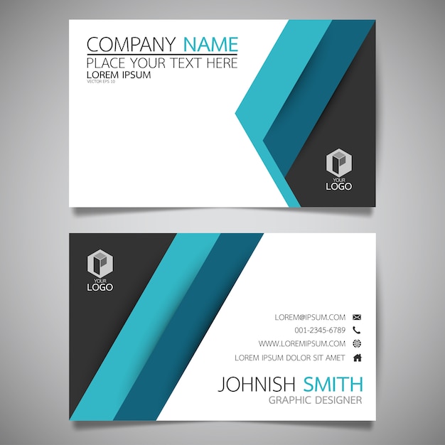 Blue and black layout business card template.