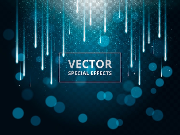 Vector blue bokeh background with falling star