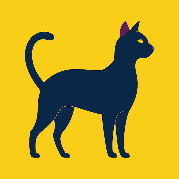 a blue cat with a black tail and a yellow background