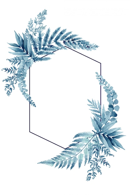 blue fern leaves, tropical frame