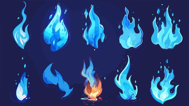 Vector blue flame collection vibrant and unique fire image for creative projects