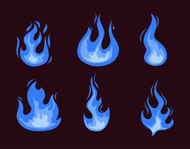 Vector blue flame magic light gas isolated set vector flat graphic design illustration