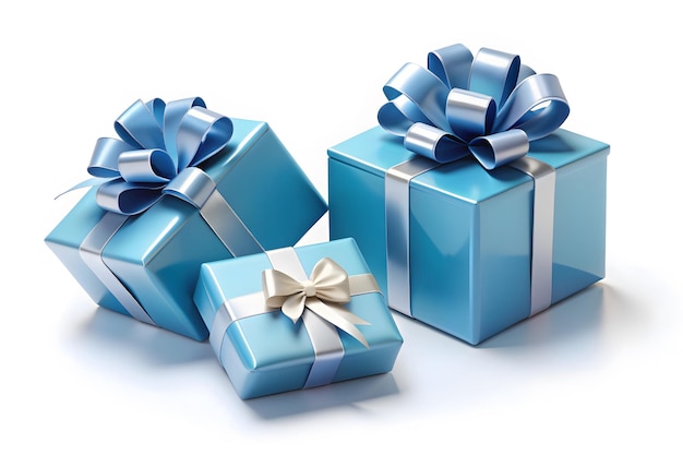 Vector blue gifts with bows isolated on white