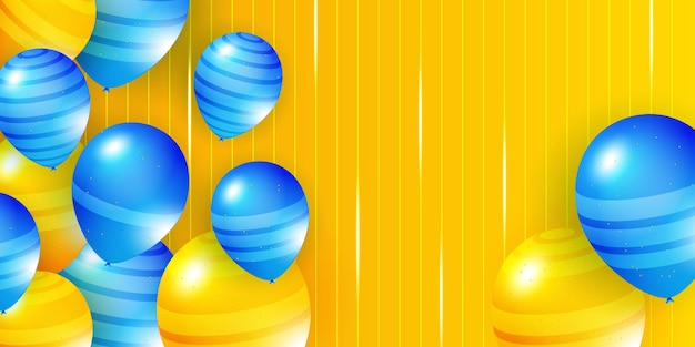 Blue orange balloons vector illustration Celebration background template Celebration banner with gol...