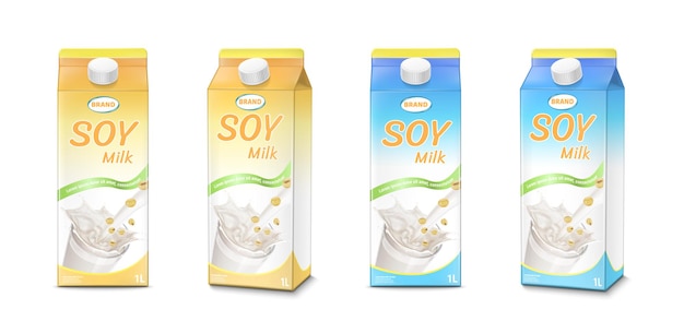 Blue and orange soy milk vector realistic