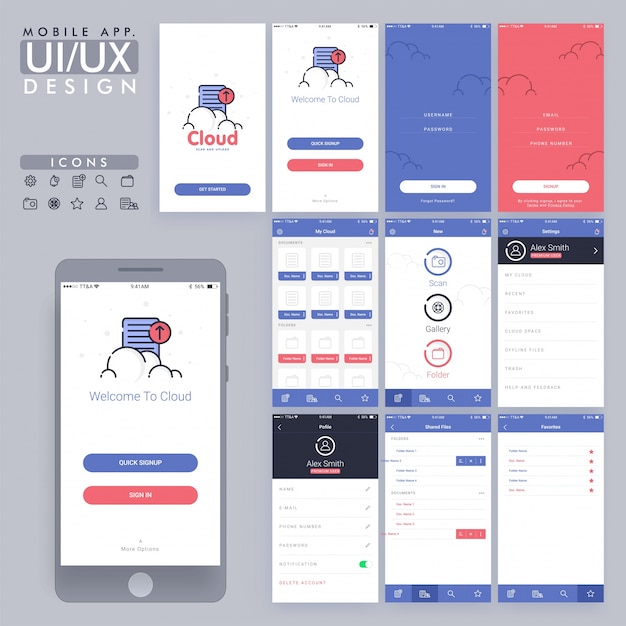 Blue and red mobile app design