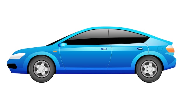 Blue sedan cartoon  illustration. Generic car, transportation vehicle  color object. Contemporary auto. Modern personal transport, urban automobile  on white background