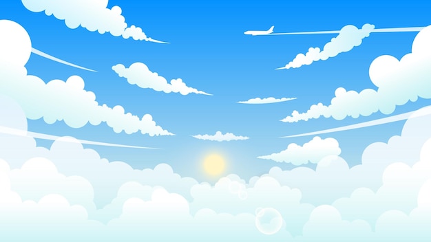 Vector blue sky background with white clouds in sunny daytime