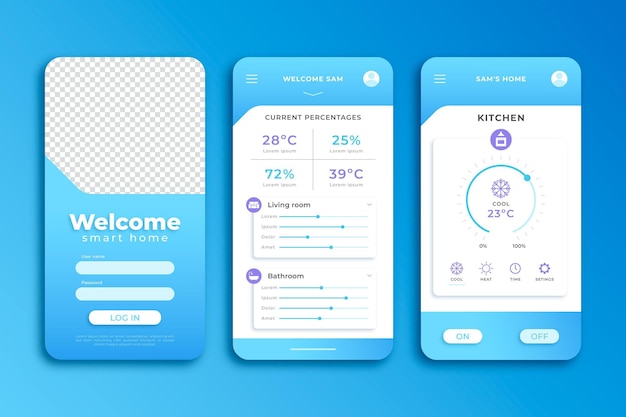 Vector blue smart home smartphone app template