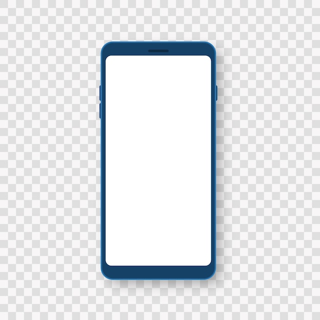 Blue smartphone on transparent background Mobile phone mockup with white screen Vector