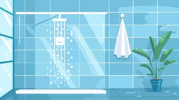 Vector a blue tile wall with a green tree and a shower head