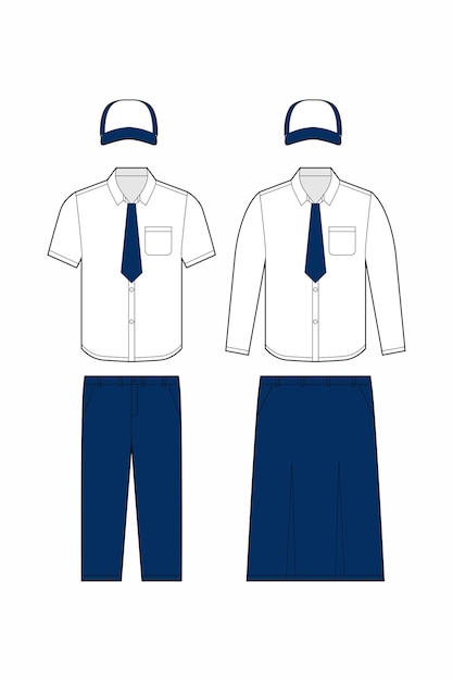 Vector a blue uniform with a white shirt and blue tie indonesia uniform smp