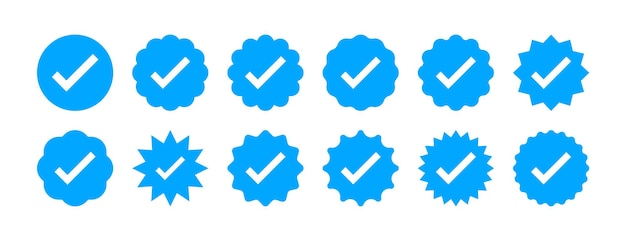 Vector blue verified badge icon set collection of different style star shaped social media icons