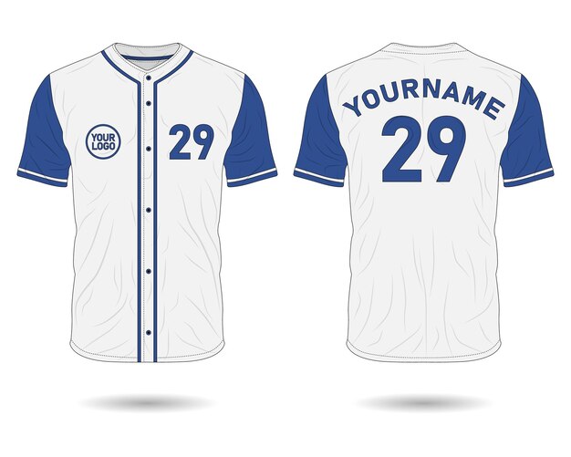 Vector blue and white baseball jersey uniform mockup front and back view