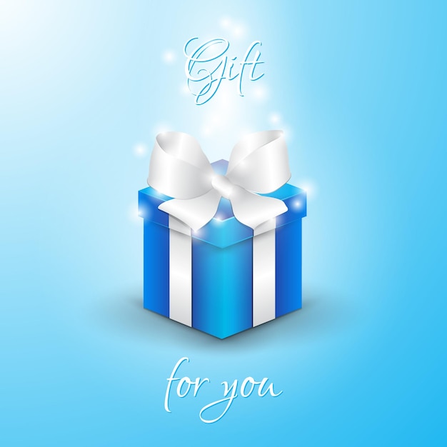 Vector a blue and white gift box with a white bow and gift box on it