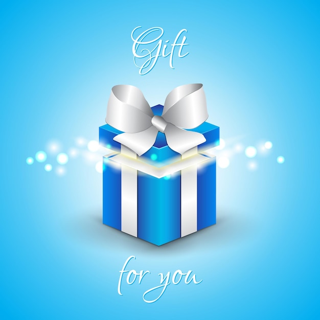 Vector a blue and white gift box with a white ribbon and a white bow