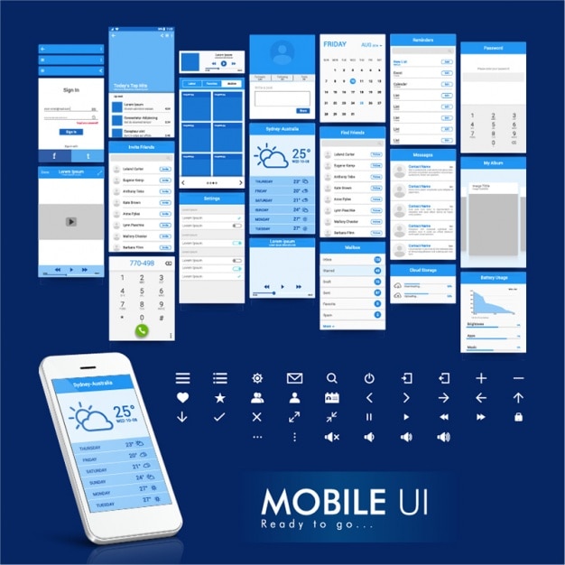 Vector blue and white mobile app design