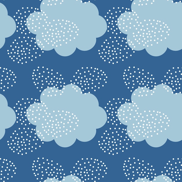 Vector blue and white seamless pattern with cloud and dots doodle abstract illustration