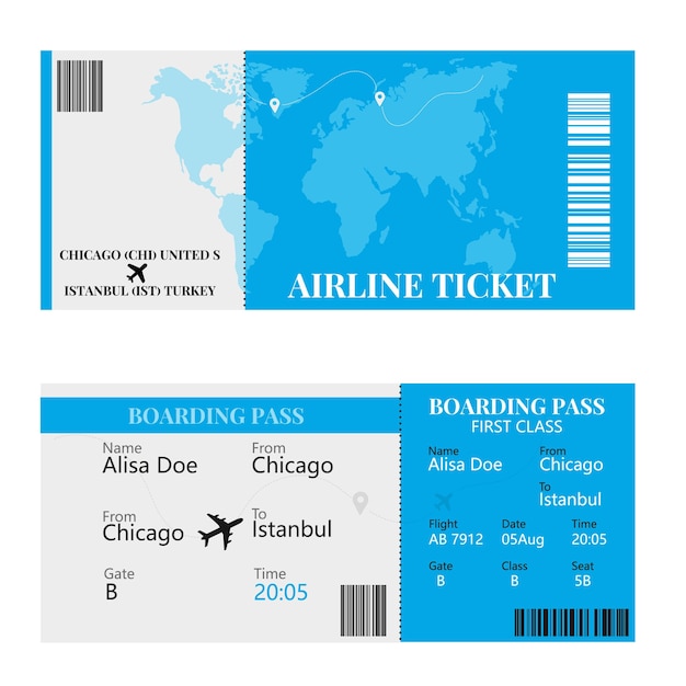 Vector a blue and white ticket for boarding pass.