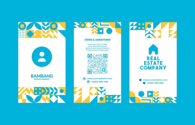 Blue and Yellow Geometric Business Card Design Template