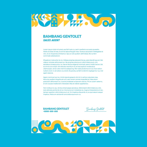 Blue and Yellow Geometric Letterhead Template Design