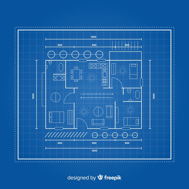 Vector blueprint of a house flat lay