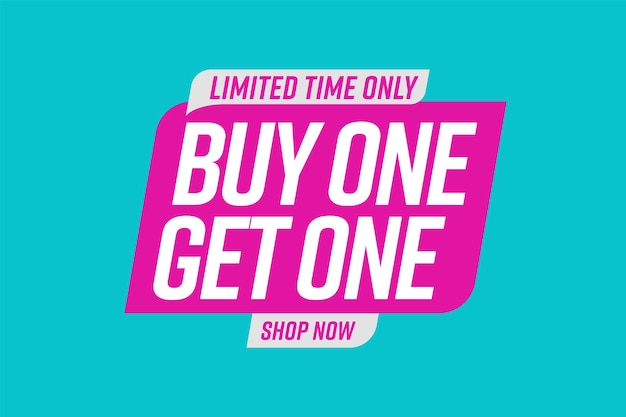 Bogo badge template with buy one get one limited time offer. Store gift, shop bonus, holiday discount marketing promo vector