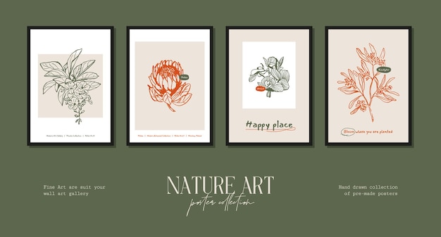 Bohemian poster collection with wildflowers and botanical illustrations for your wall art gallery