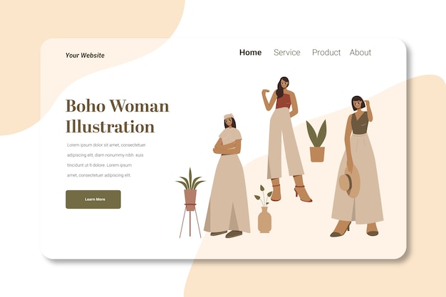 Boho Woman landing page illustration template