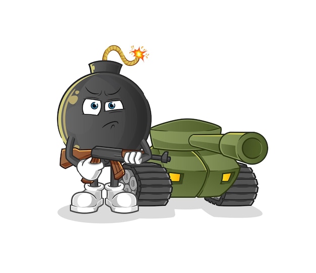 Vector bomb soldier with tank character. cartoon mascot vector