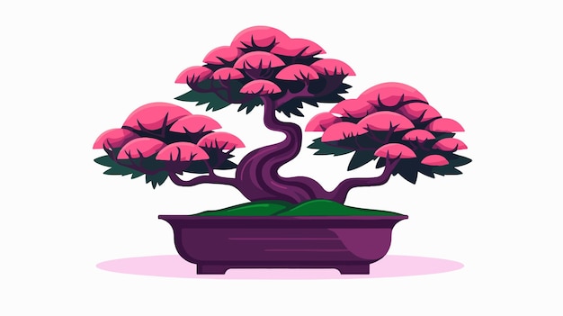 Vector bonsai color icon japanese tree in decorative houseplant