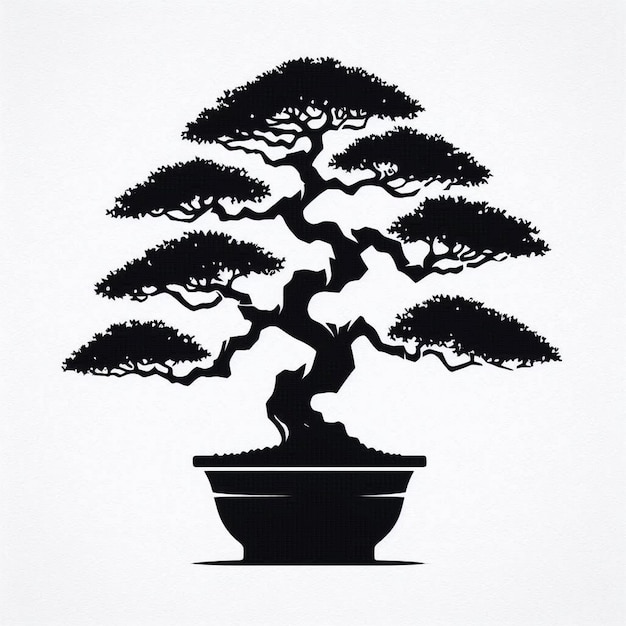 Vector bonsai tree silhouette design for high quality black and white