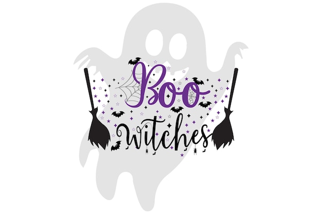 Boo witches broom bats and stars Good for Halloween decoration Ready to print White background