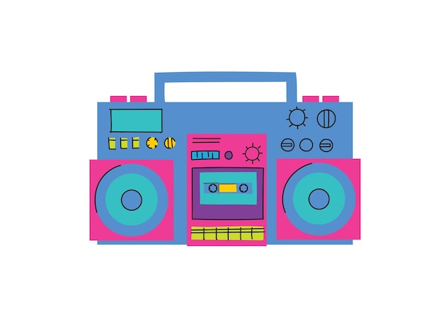 Boombox illustration Cassette player Retro cassette recorder Music player 90s style vector 1990s trendy illustration Nostalgia for the 90s