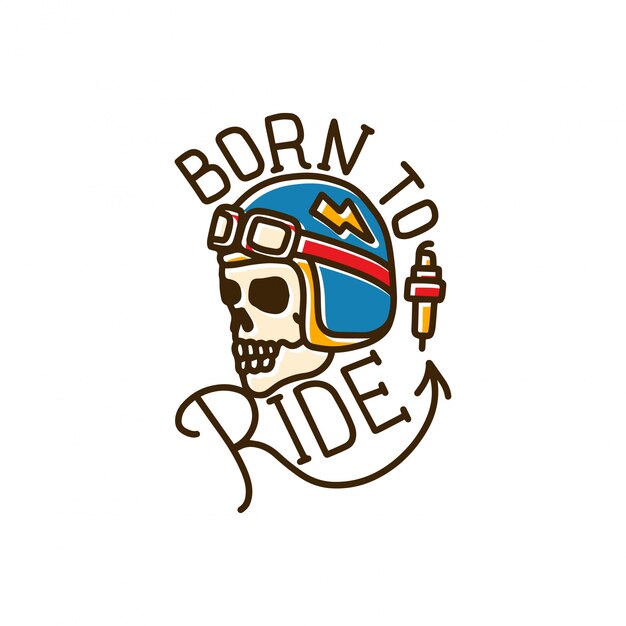 Vector born to ride skull line tattoo