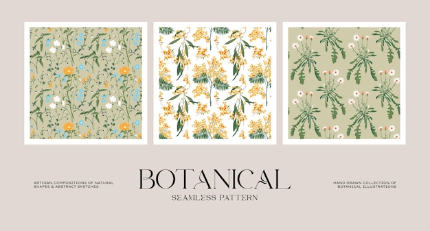 Vector botanical seamless pattern collection for wrapping paper or packaging design