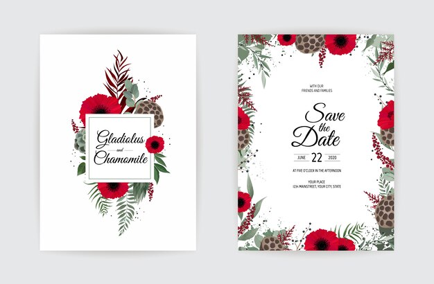 Botanical wedding invitation card template design.