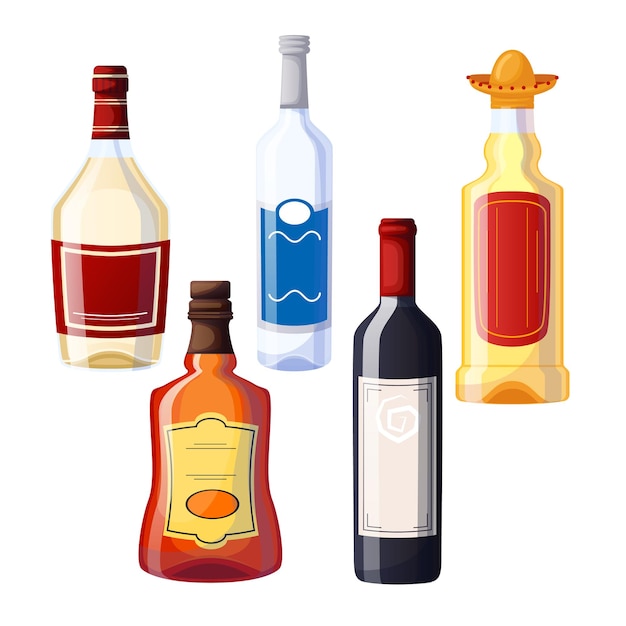 Vector bottle glass set cartoon vector illustration