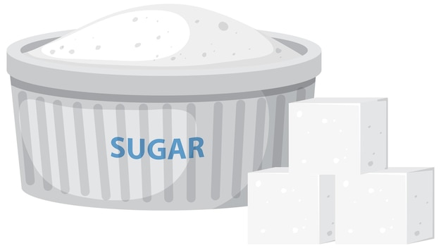 Vector bowl of sugar with sugar cubes