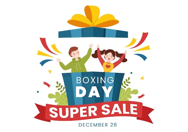 Boxing Day Sale Hand Drawn Illustration with Glove and Gift Box for Promotion or Shopping Concept