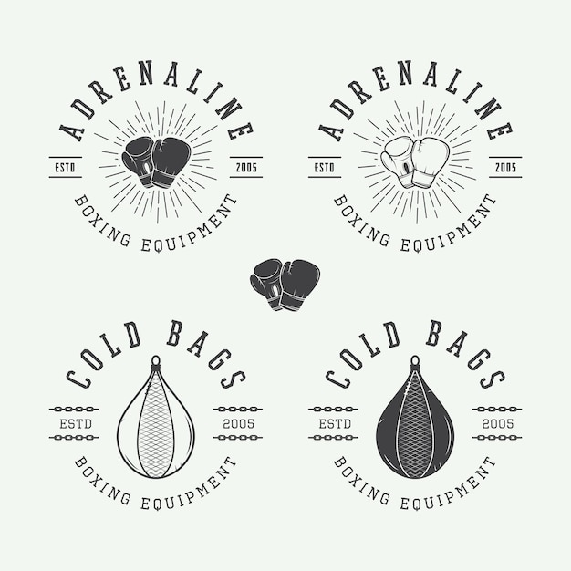 Boxing and martial arts logo badges and labels in vintage style. Vector illustration