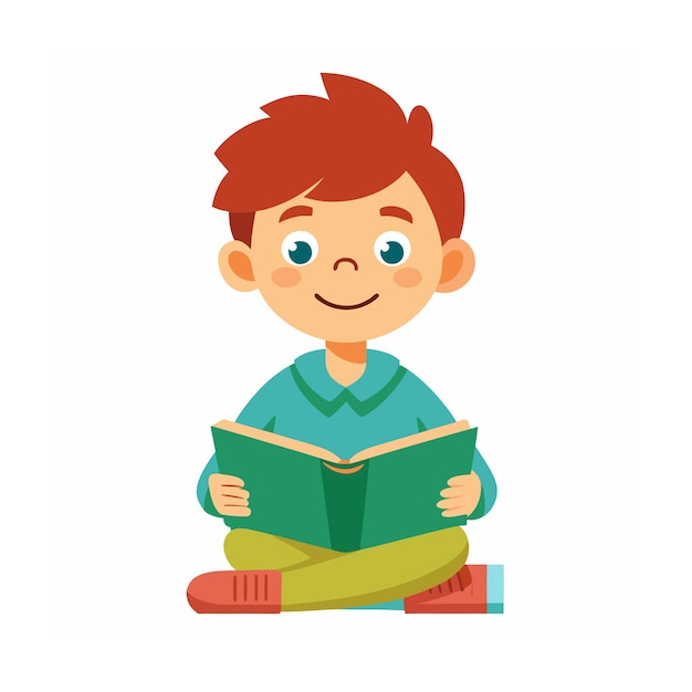 A boy reading book flat style vector illustration