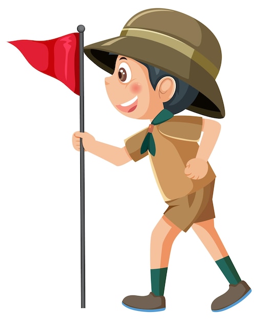 A boy wearing camping outfit