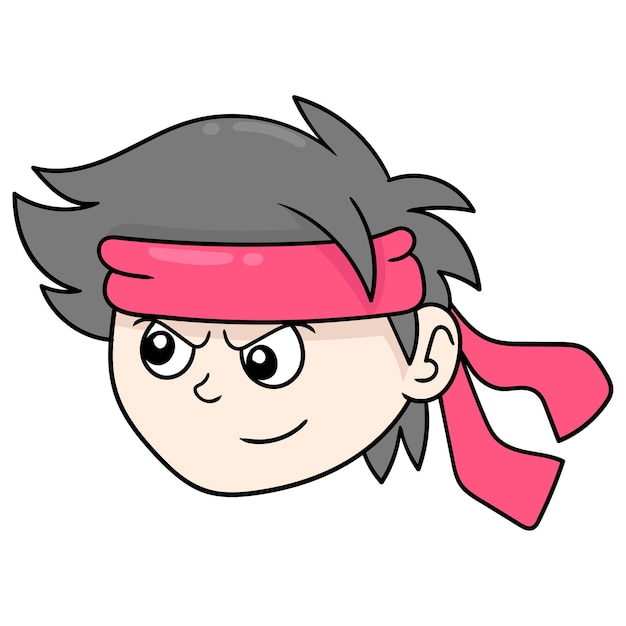 Vector boy wearing headband serious face, vector illustration carton emoticon. doodle icon drawing