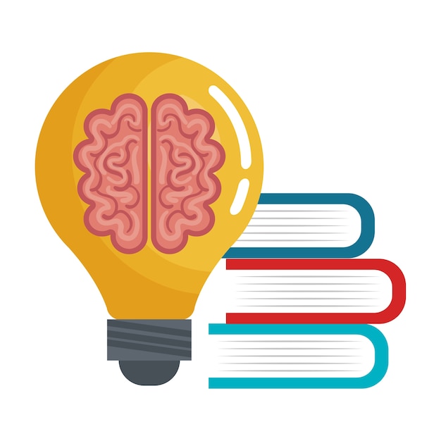 Vector brain idea think book, education online 