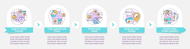 Vector branding services vector infographic template. color palette, fonts presentation outline design elements. data visualization with 5 steps. process timeline info chart. workflow layout with line icons