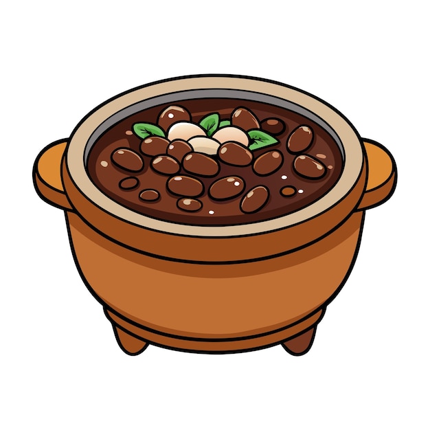 Vector brazilian feijoada in a ceramic bowl on a rustic wooden background