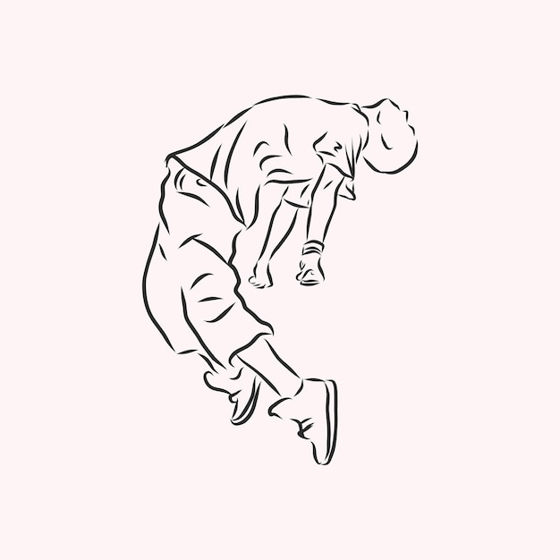 Break dancer-continuous line drawing. break dance, dancer, vector sketch illustration