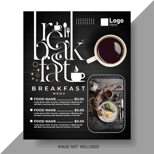 Breakfast menu with typography template design