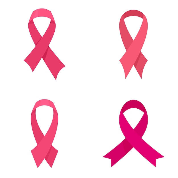 Breast cancer ribbon pink icons set